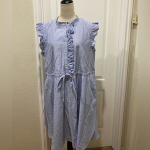 Ted Baker Beyonc Stand Collar Ruffled Shift Dress blue and white stripes gold